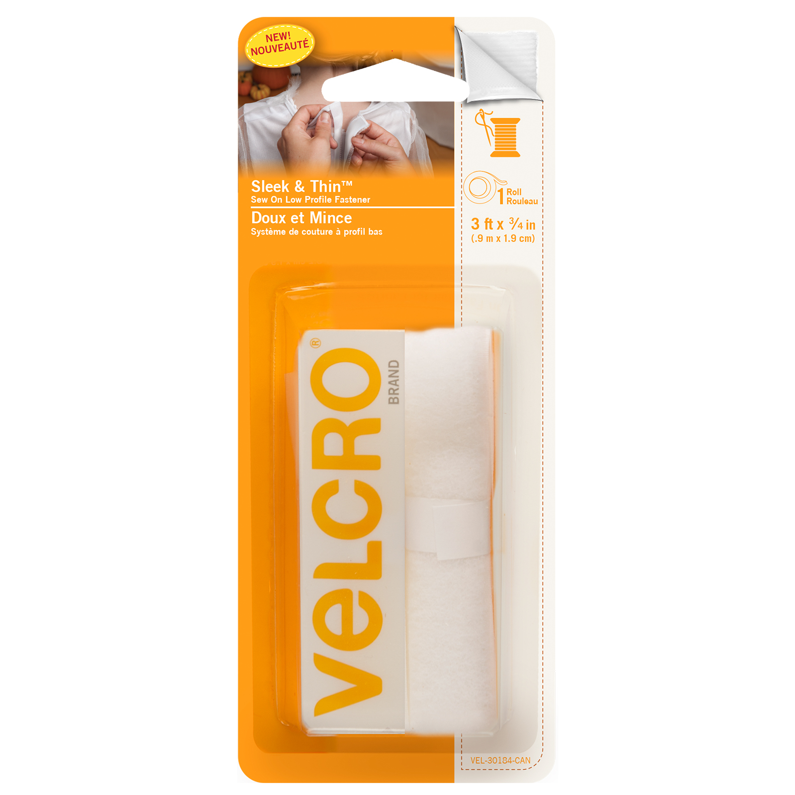 VELCRO® Brand Sleek & Thin™ White Sew On Fastener Roll